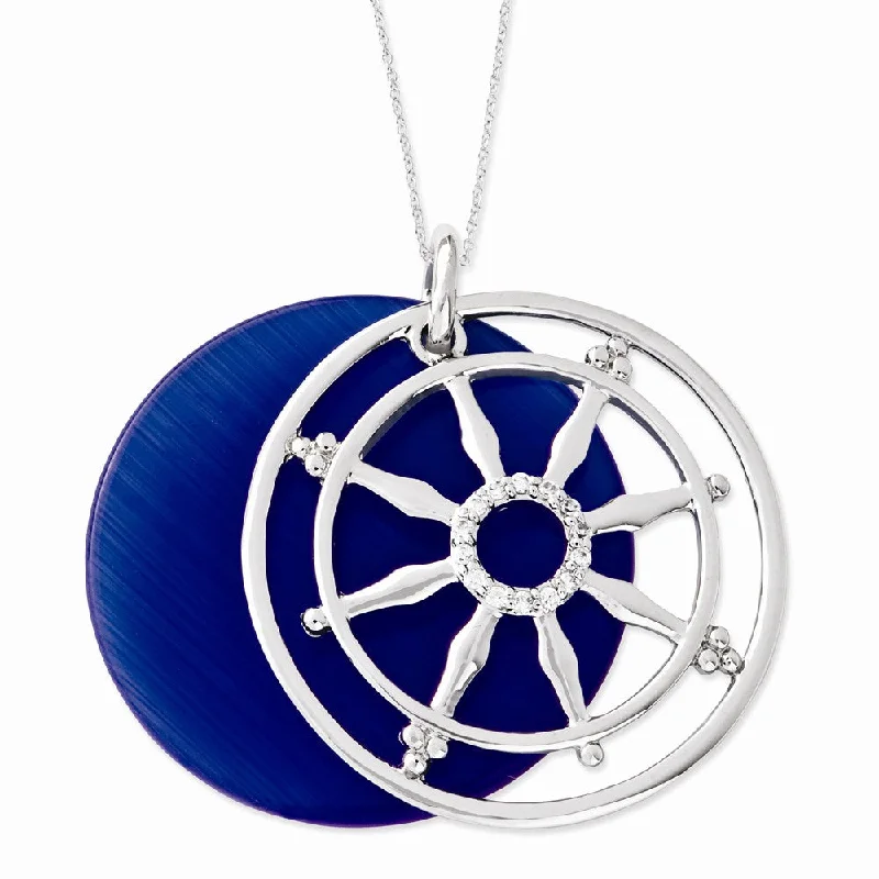 ladies-minimalist-rose-gold-necklaces-Stay On Target, Silver Captain's Wheel Necklace with Cubic Zirconia