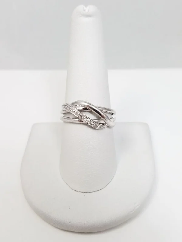 Ladies rings with ripple motifs -Refined Natural Diamond 10k White Gold Ring