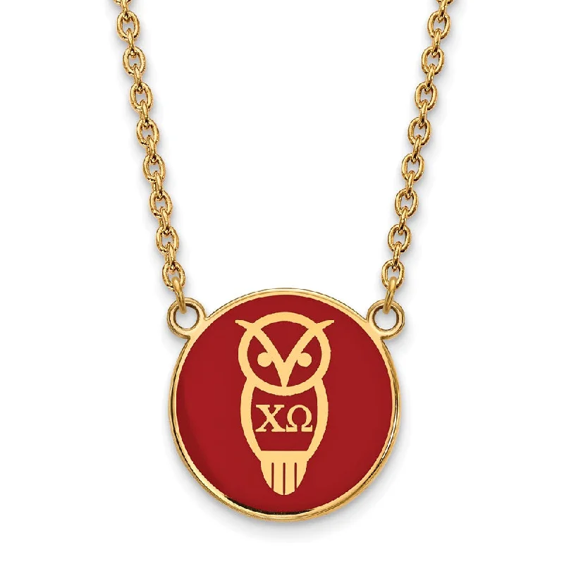 ladies-ethnic-silver-necklaces-14K Plated Silver Chi Omega Large Enamel Mascot Necklace