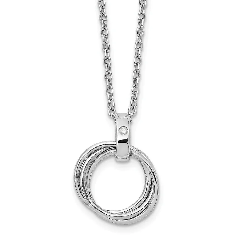 ladies-everyday-silver-necklaces-Triple Ring Diamond Necklace in Rhodium Plated Silver, 18-20 Inch