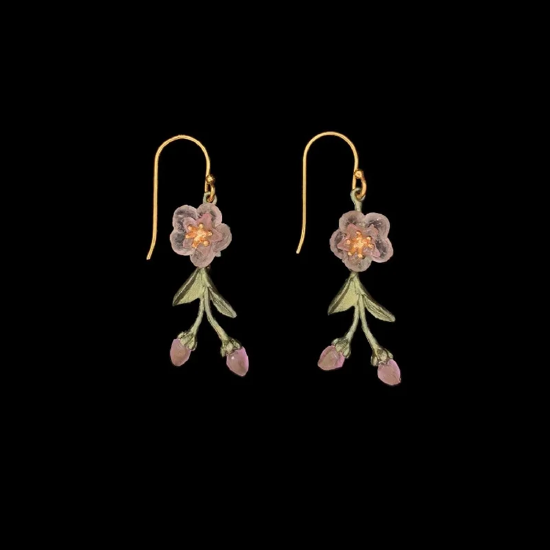 Ladies earrings for party sparkle -Peach Blossom Earrings - Dainty Flower Drop Wire