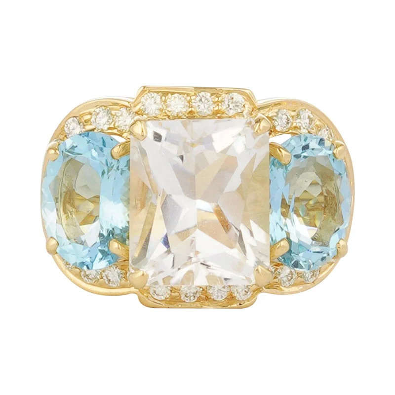 Ladies rings light brilliance -Ring - Crystal, Aquamarine and Diamond (2221J)