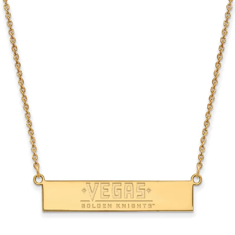 ladies-delicate-silver-necklaces-SS 14k Yellow Gold Plated NHL Golden Knights SM Bar Necklace, 18 In