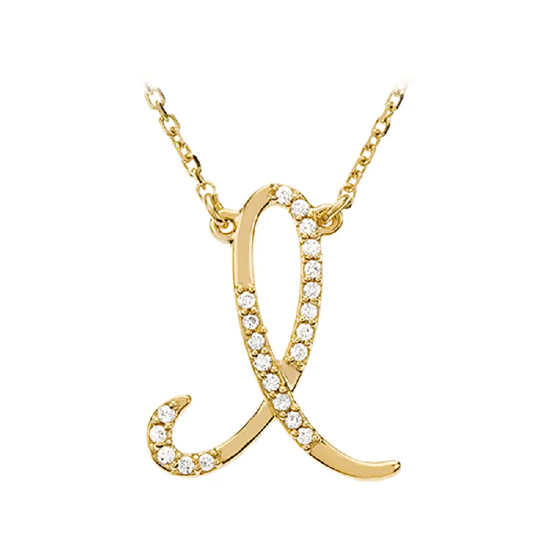 ladies-party-cable-necklaces-1/10 Ctw Diamond 14k Yellow Gold Medium Script Initial I Necklace 17in