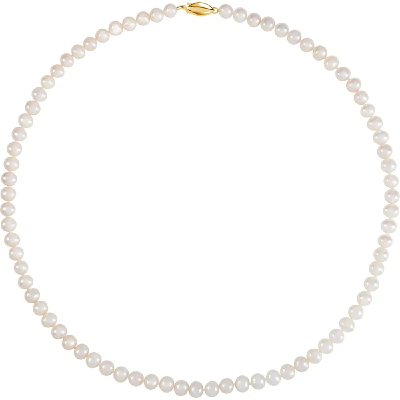 ladies-bridal-box-necklaces-5.5-6.0mm White FW Cultured Pearl & 14k Yellow Gold Necklace, 18 Inch