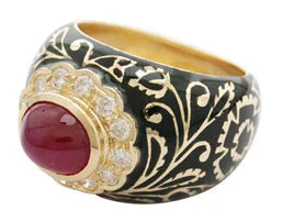 Ladies rings satin charm -Repair - Ring - Ruby and Diamond (Enamel) (2024I)