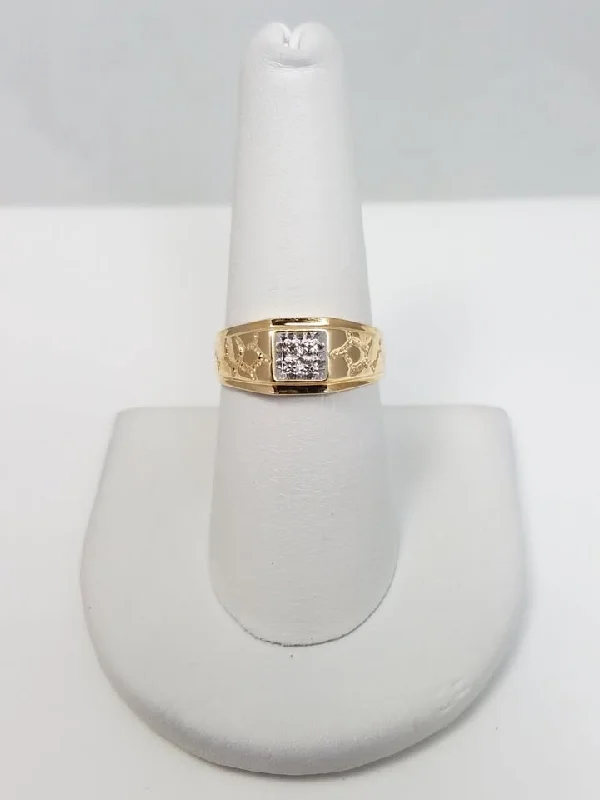 Ladies rings with ripple motifs -10k Yellow Gold Natural Diamond Ring Band