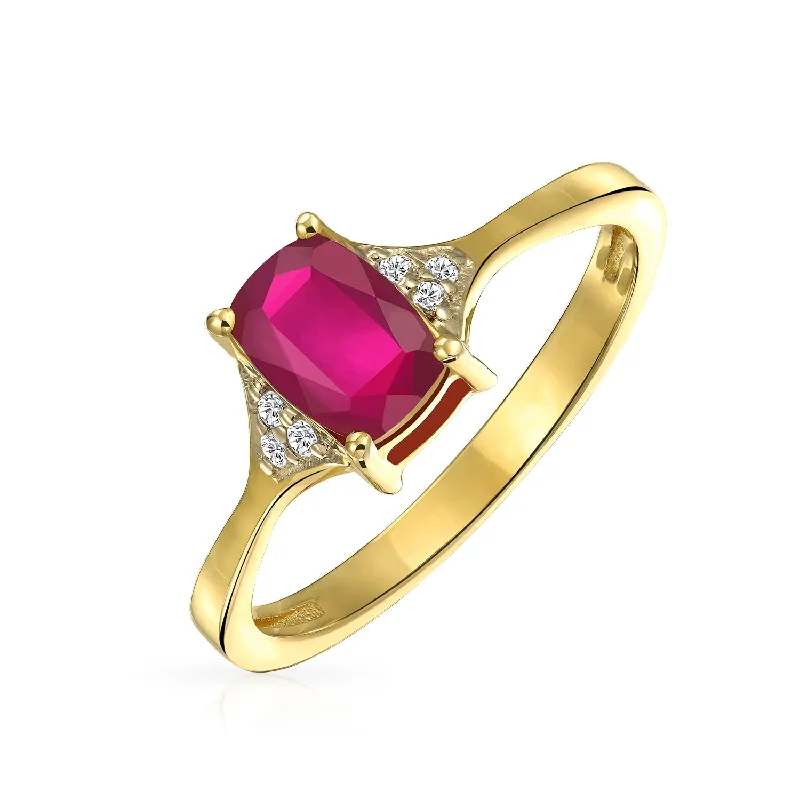 Ladies engagement rings with ripple settings -2.34CT Red Ruby Emerald Cut Engagement Ring with Zircon in 14K Gold Plated Silver