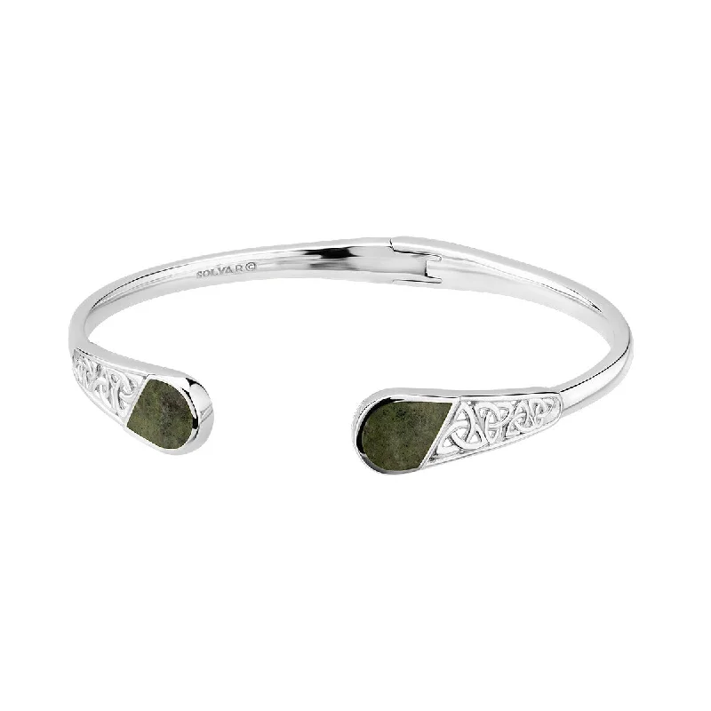 ladies-wedding-silver-bracelets-Sterling Silver Trinity Knot Connemara Marble Bangle Bracelet S50088