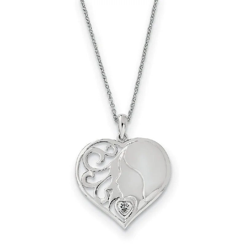 ladies-charm-woven-necklaces-Sterling Silver & CZ My Daughter, My Heart's Treasure Necklace, 18 In.