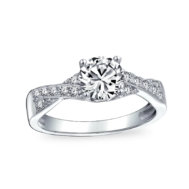 Ladies engagement rings glowing vows -Round 1-3 CT Solitaire CZ Milgrain Twist Infinity Engagement Ring Sterling Silver