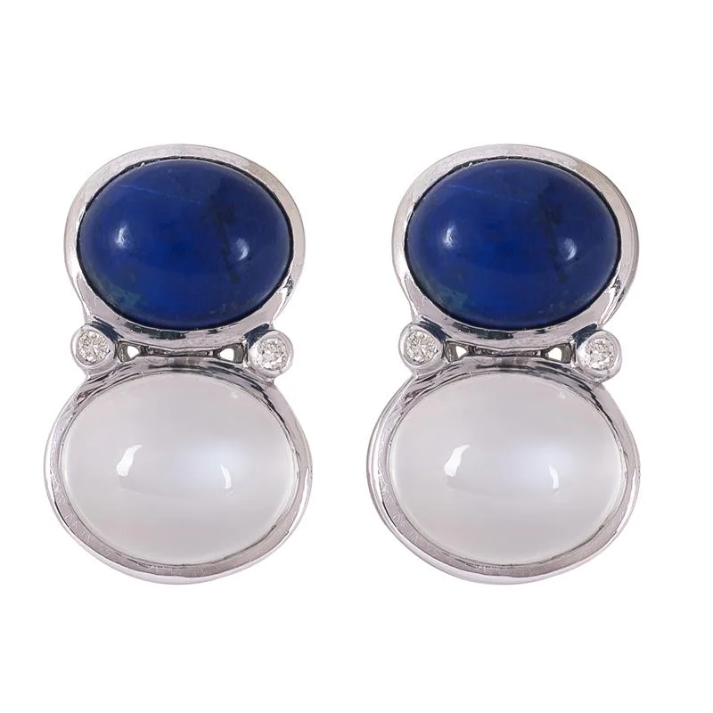 Ladies earrings with whisker studs -Earrings- Lapis Lazuli, Moonstone and Diamond  (271IS)