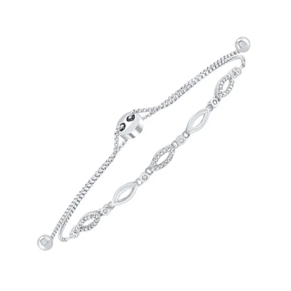 ladies-fashion-silver-bracelets-Sterling Silver Diamond Bolo Bracelet