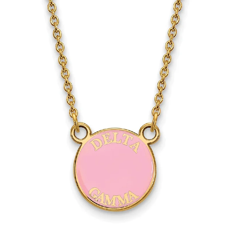 ladies-charm-rose-gold-necklaces-14K Plated Silver Delta Gamma Small Pink Enamel Necklace