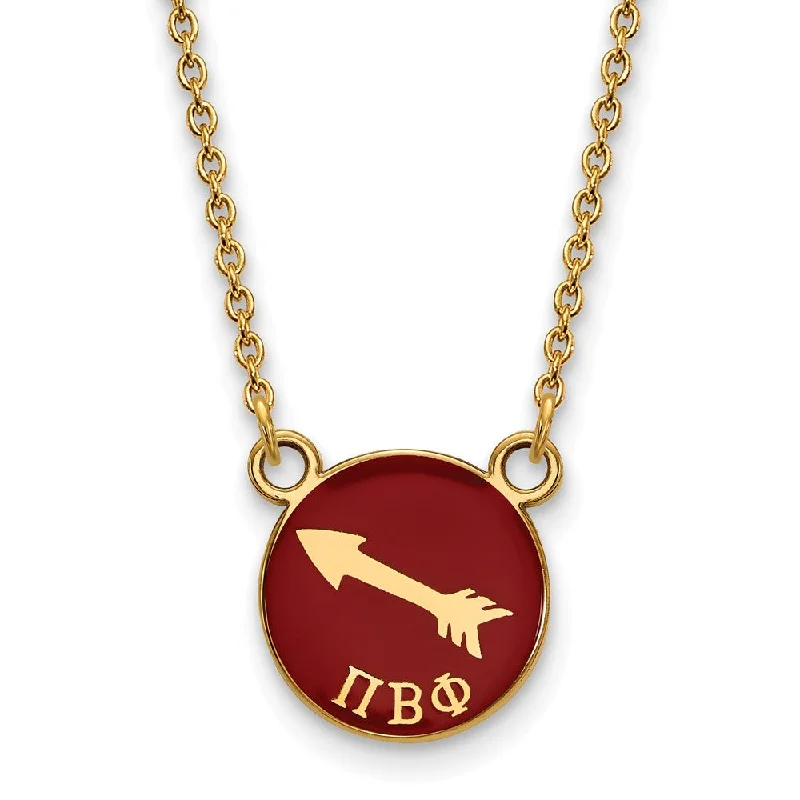 ladies-bohemian-cable-necklaces-14K Plated Silver Pi Beta Phi Small Red Enamel Logo Disc Necklace