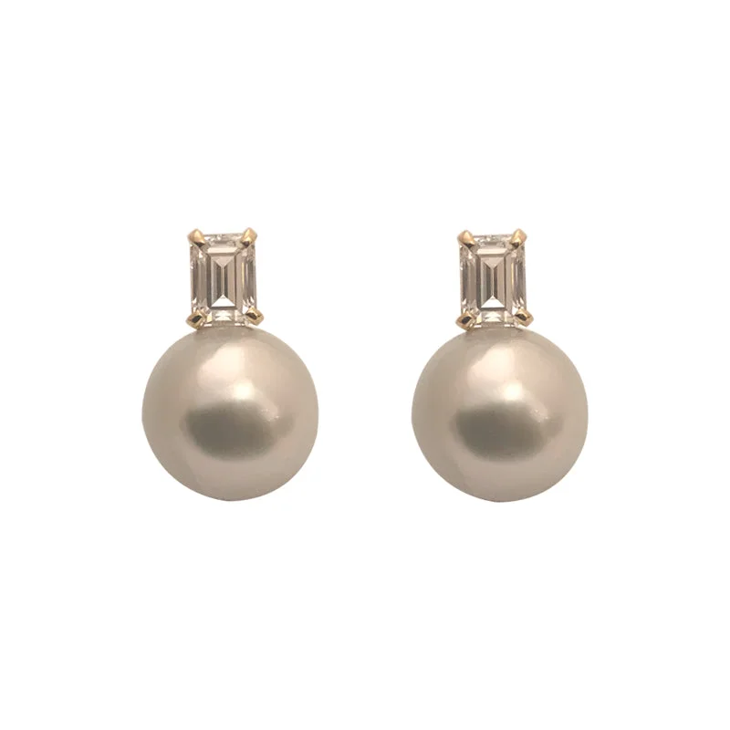 Ladies earrings for epic vibes -Earrings - Pearl and Cubic Zirconia in 18k Gold