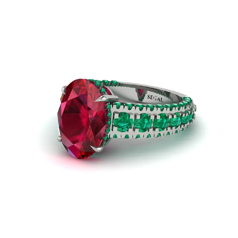 Ladies engagement rings for benefit unions -4ct Oval Cut Ruby Pave Engagement Ring - Selah No. 27