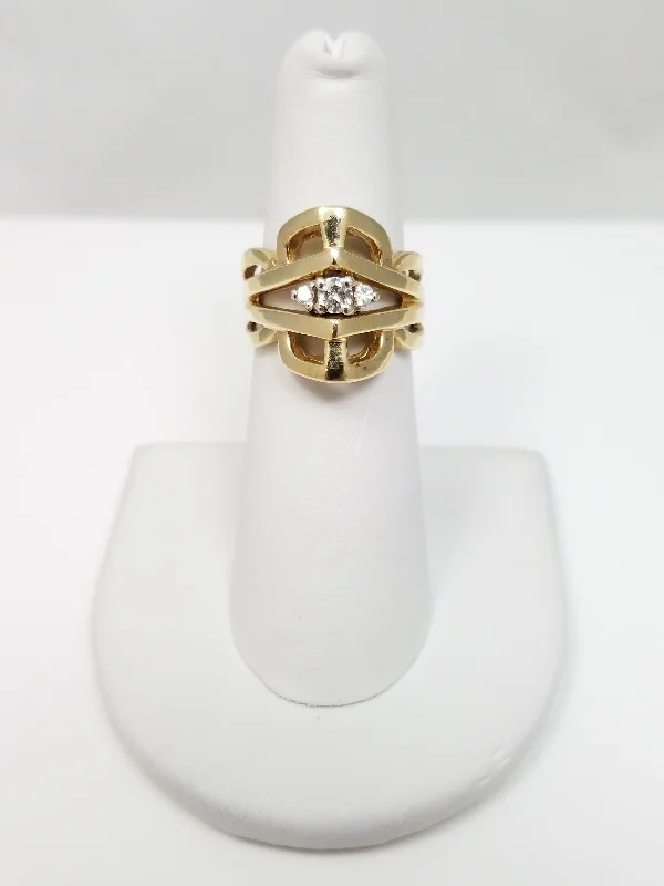 Ladies rings premium craftsmanship -Geometrical Vintage 14k Yellow Gold Natural Diamond Custom Ring