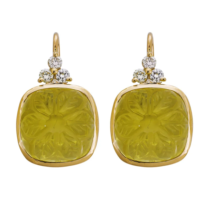 Ladies earrings for dream vibes -EARRINGS- LEMON QUARTZ AND DIAMOND IN 18K GOLD