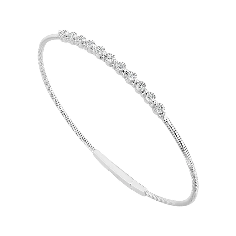 ladies-heart-braided-bracelets-1/8 Ctw Flexible Diamond Bangle Bracelet in White Gold