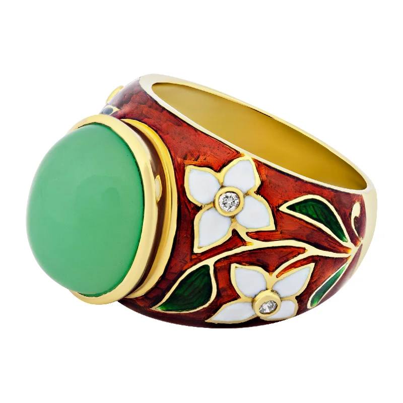 Ladies rings for storytellers -Ring- Chrysoprase And Diamond (enamel) (2022J)