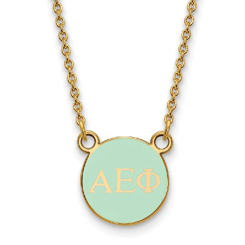 ladies-pearl-bar-necklaces-14K Plated Silver Alpha Epsilon Phi XS Aqua Enamel Disc Necklace