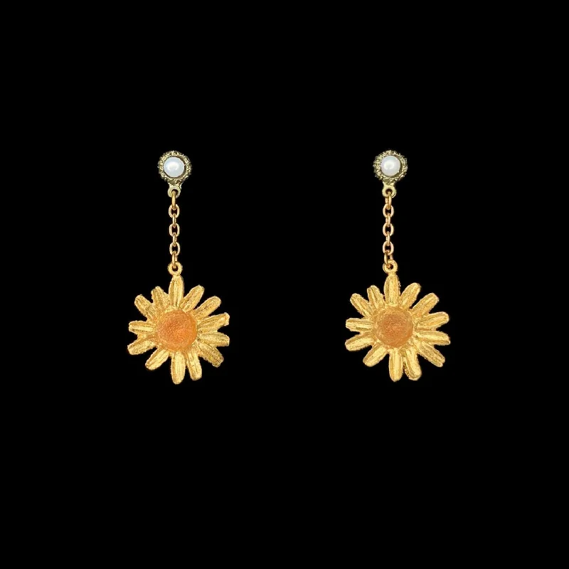 Ladies earrings with whisker studs -Yellow Butter Daisy Earrings - Pearl Dangle Post