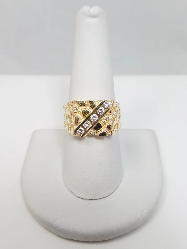 Ladies rings fancy charm -Bold 14k Yellow Gold Natural Diamond Nugget Ring