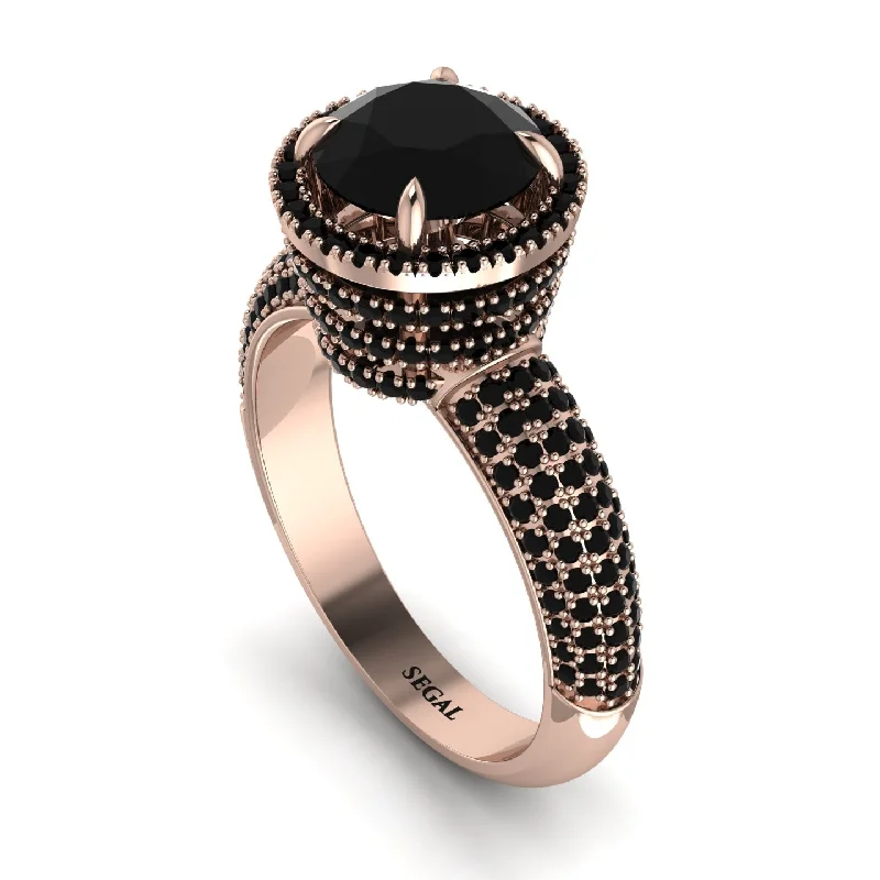 Ladies engagement rings for brush unions -Black Diamond Cluster Halo Engagement Ring - Katie No. 38