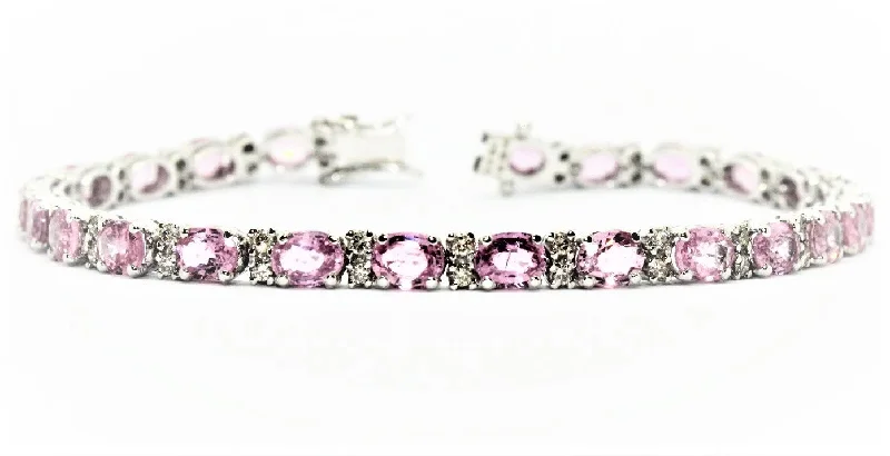 ladies-gift-open-cuff-bracelets-Pink Sapphire And Diamond Tennis Bracelet Ad No.0959