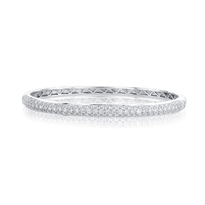 ladies-sterling-silver-link-bracelets-1.55 Cttw Round Diamond Pavé 18K White Gold Bangle Bracelet