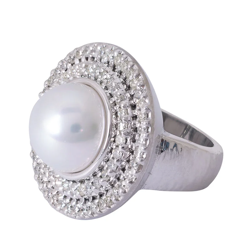 Ladies rings for trendy outfits -Repair - Ring - Pearl and Diamond in Sterling Silver (SKU : 272MS)