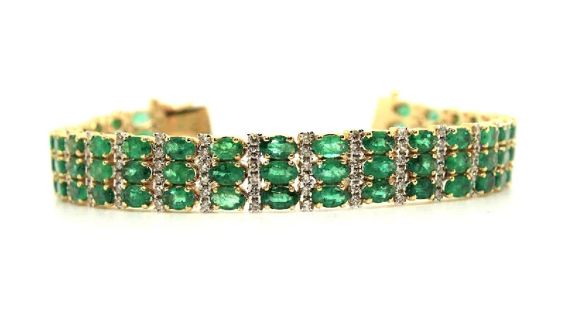 ladies-fashion-gold-bracelets-Emerald And Diamond Triple Row  Bracelet/Item Code: BR 3