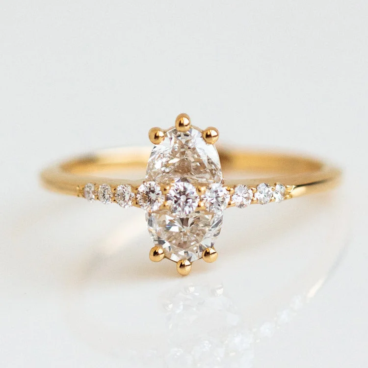 Ladies engagement rings with ripple settings -Two Stone Engagement Ring with Half Moon Cut Diamonds