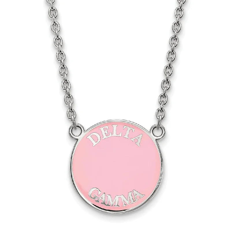 ladies-rustic-pearl-necklaces-Sterling Silver Delta Gamma Large Enamel Disc Necklace