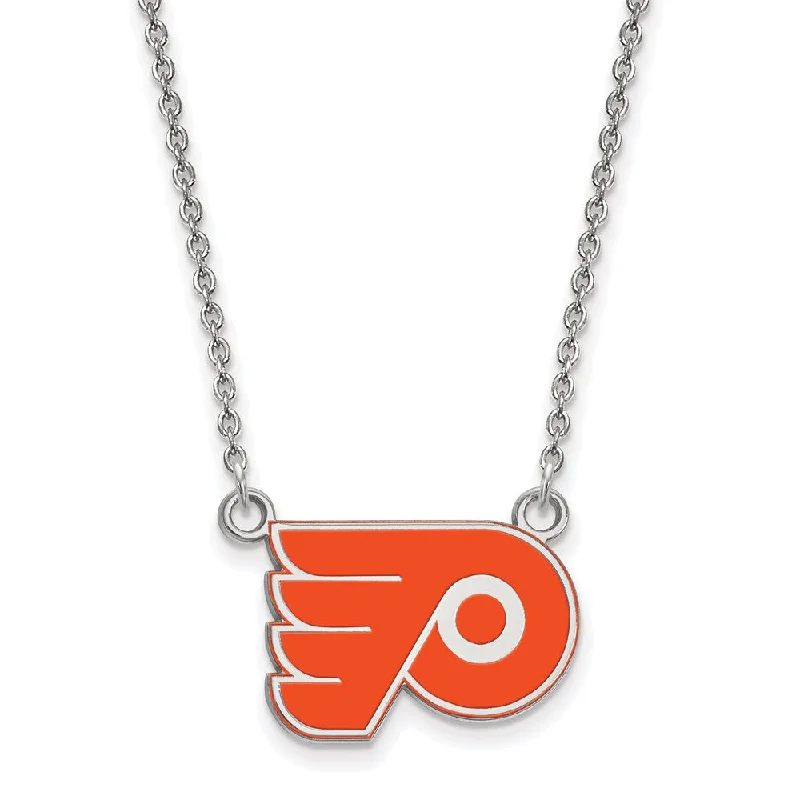 ladies-delicate-rose-gold-necklaces-Sterling Silver NHL Flyers Small Enamel Necklace, 18 Inch