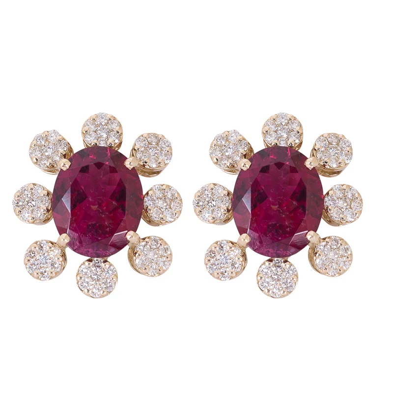 Ladies earrings classic shine -EARRINGS - RUBELITE AND DIAMOND IN 18K GOLD