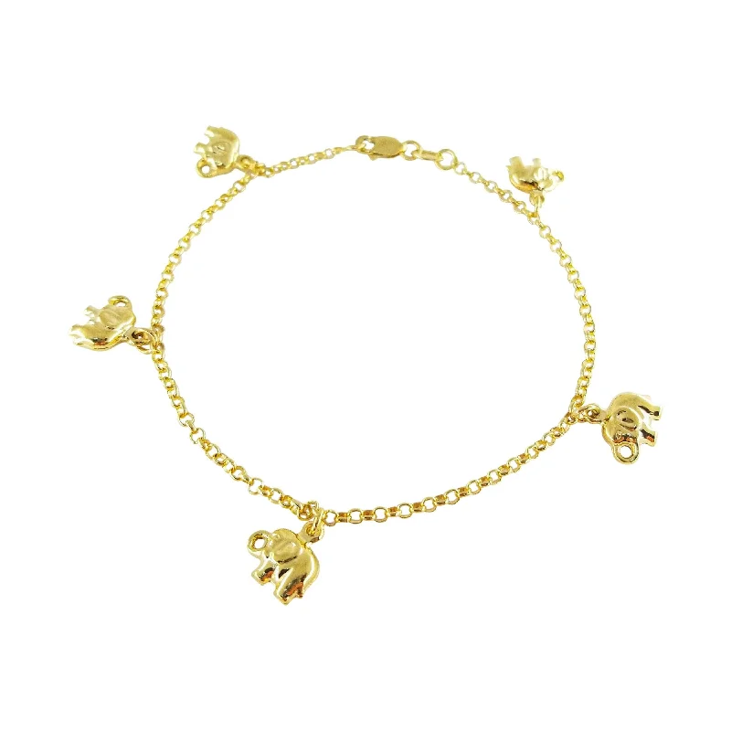 ladies-trendy-silver-bracelets-Bracelet of 18 kt Yellow Gold with Elephant Charms