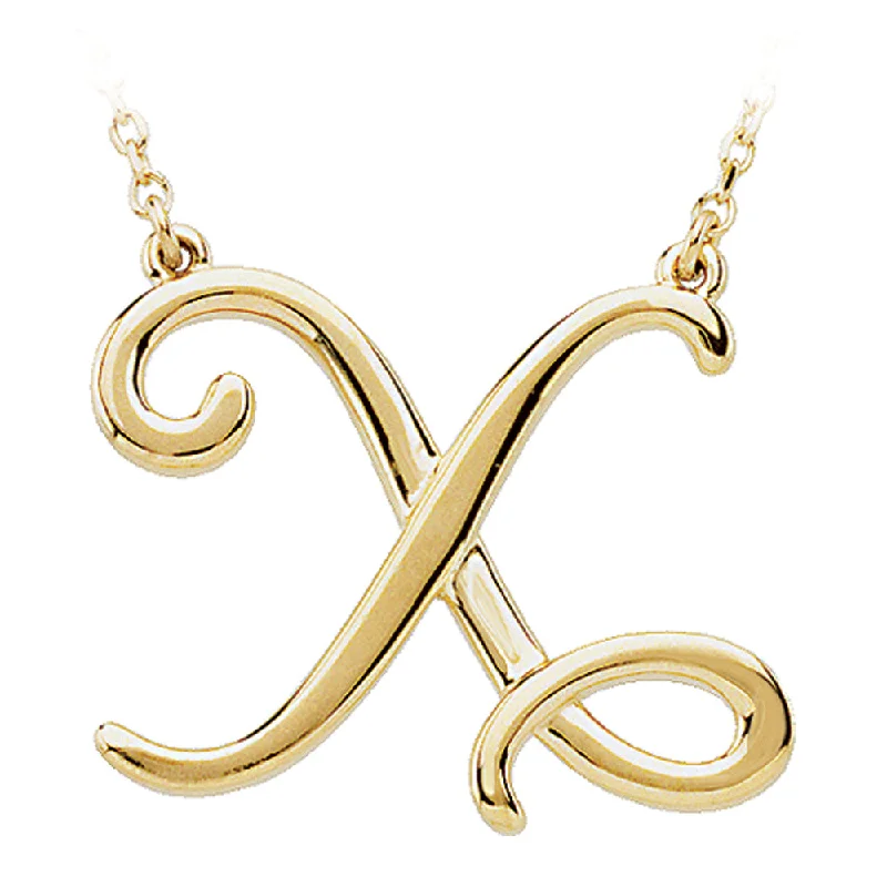 ladies-classic-cable-necklaces-14k Yellow Gold, Olivia Collection, Medium Script Initial X Necklace