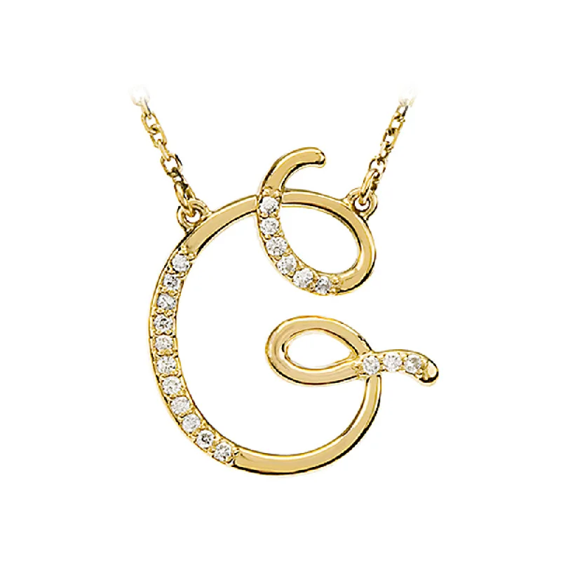 ladies-artisan-gold-necklaces-1/10 Ctw Diamond 14k Yellow Gold Medium Script Initial G Necklace 17in