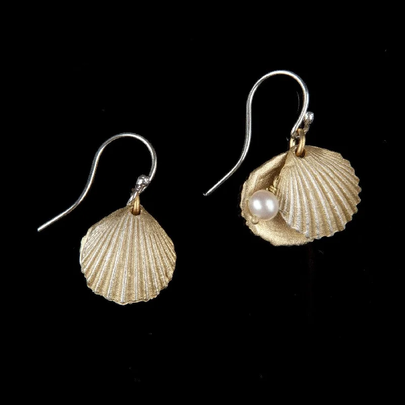 Ladies earrings with plume drops -Oyster Shell Earrings