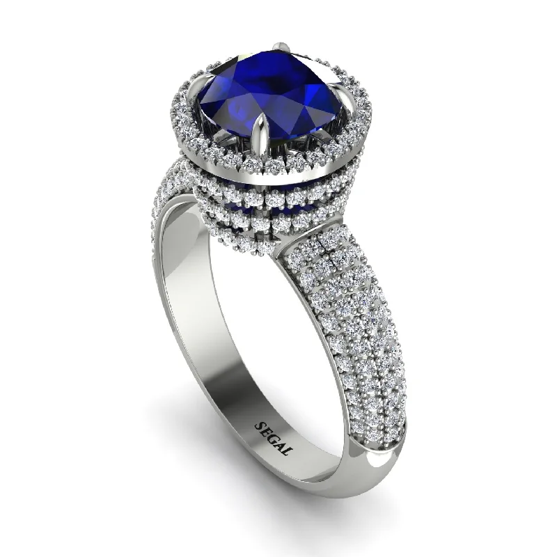 Ladies engagement rings robust romance -Sapphire Cluster Halo Engagement Ring - Katie No. 15