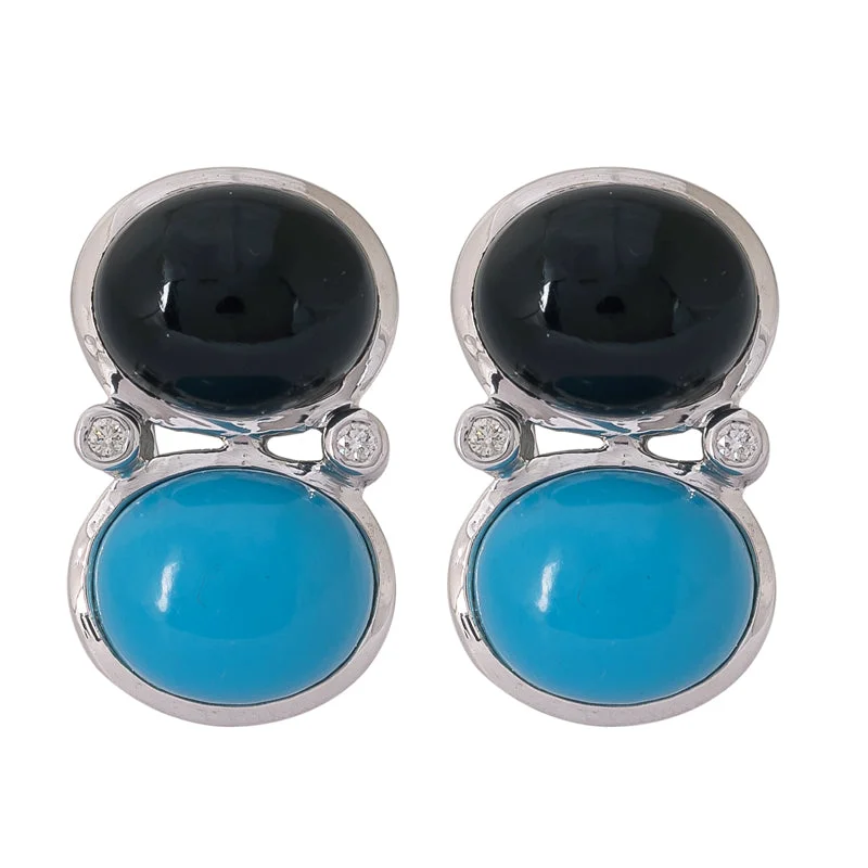 Ladies earrings with whisker studs -Earrings- Black Onyx, Turquoise and Diamond