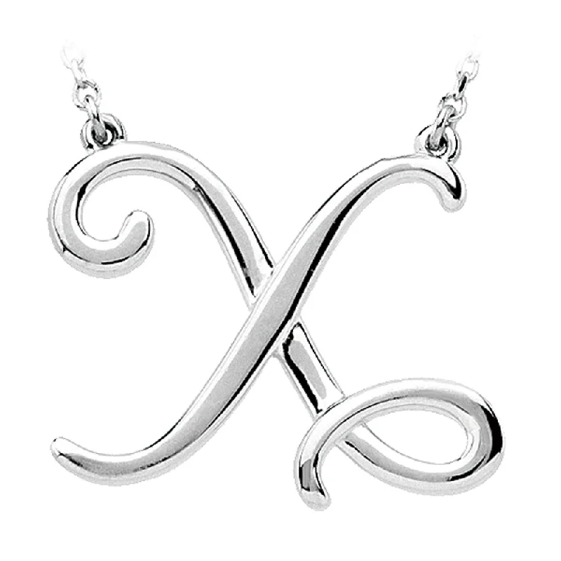 ladies-crystal-woven-necklaces-Sterling Silver, Olivia Collection, Medium Script Initial X Necklace