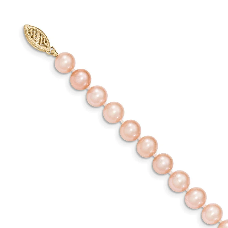 ladies-pearl-box-necklaces-6-7mm, Pink FW Cultured Pearl & 14k Yellow Gold Clasp Necklace