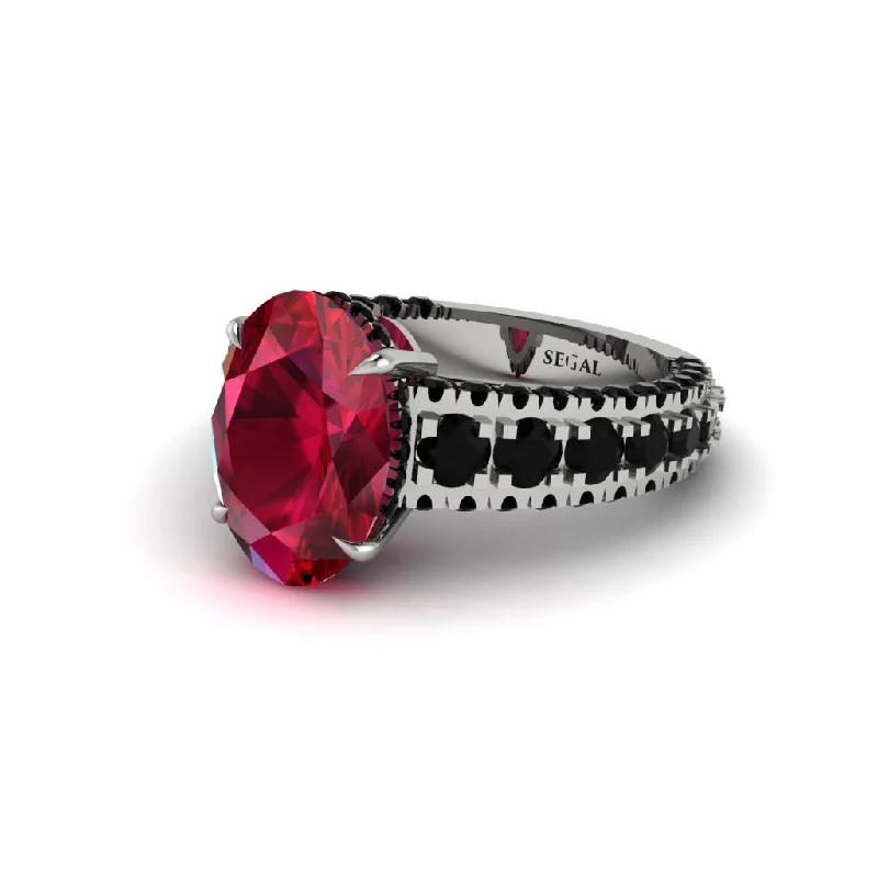 Ladies engagement rings with ash sapphires -4ct Oval Cut Ruby Pave Engagement Ring - Selah No. 42