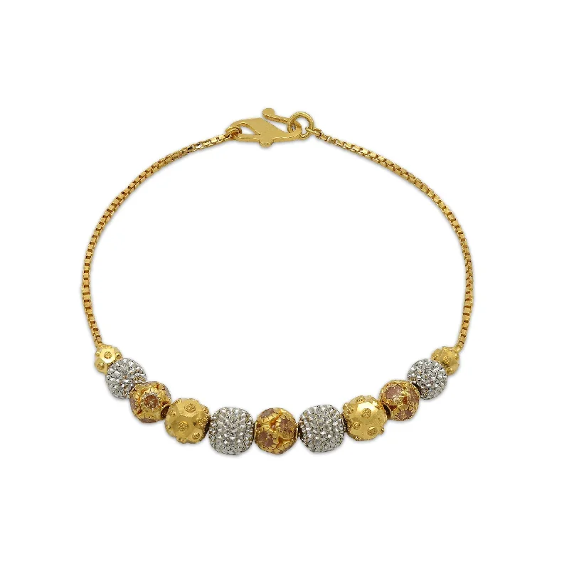 ladies-charm-braided-bracelets-22K Multitone Gold Bracelet with White, Yellow, and Rose Gold Beads