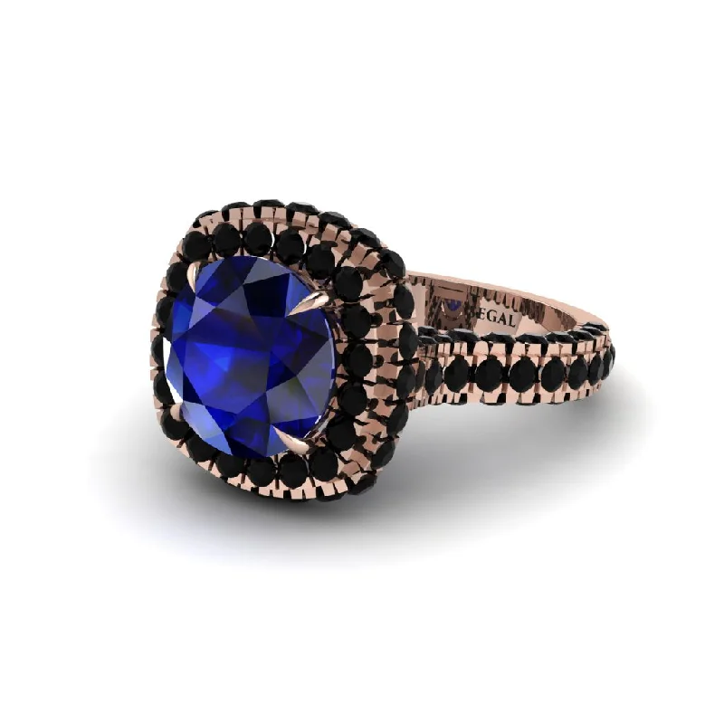 Ladies engagement rings with dusk settings -Sapphire Pave Double Halo Engagement Ring - Eve No. 44