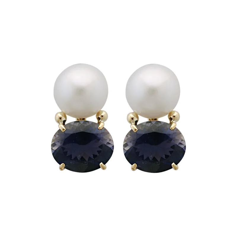 Ladies earrings with talon drops -Earrings-Iolite and Pearl  (1880N)