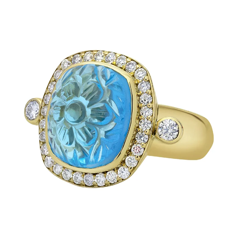 Ladies rings for hangout vibes -Ring - Blue Topaz And Diamond (2329A)